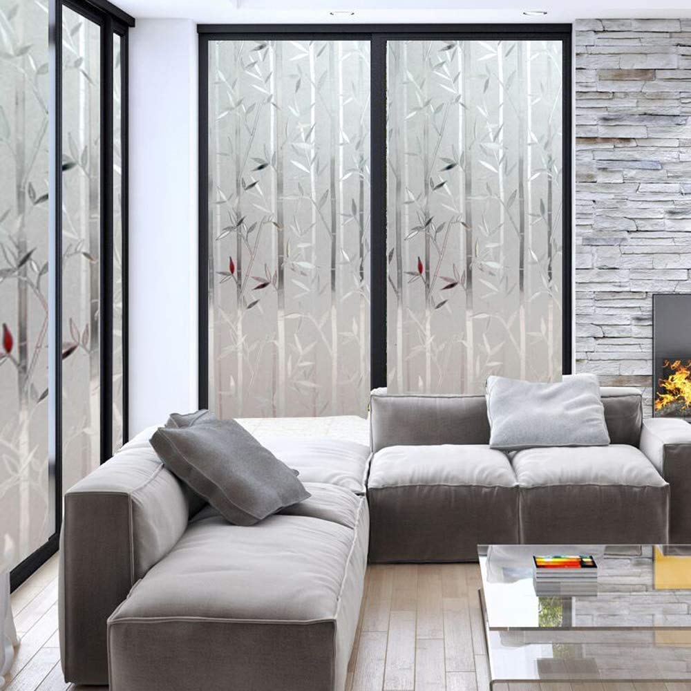 Niviy Bamboo Privacy Film - Frosted Window Sticker, Decorative Cling, Non-Adhesive Removable Glass Coverings for Bathroom, Kitchen, Office - 17.7 x 118 Inches - Medaid International