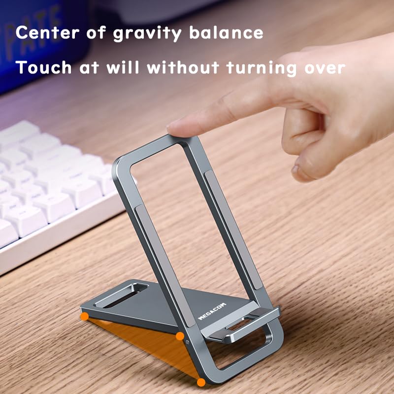 megacom Foldable Aluminum Adjustable Cell Phone Stand, Thin Portable Travel Desk Holder - Gray - Medaid International