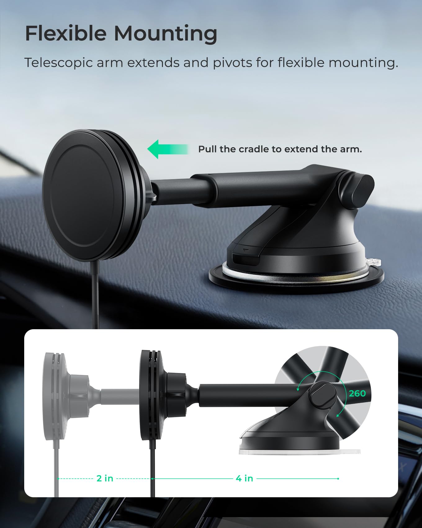 iOttie Velox Qi2 Mini 15W Wireless Charger Car Mount - Dash & Windshield Car Phone Holder - MagSafe Compatible iPhone Mount for Qi2 Smartphones (iPhone 12, 13, 14, 15, and 16) - Car Charger Included - Medaid International