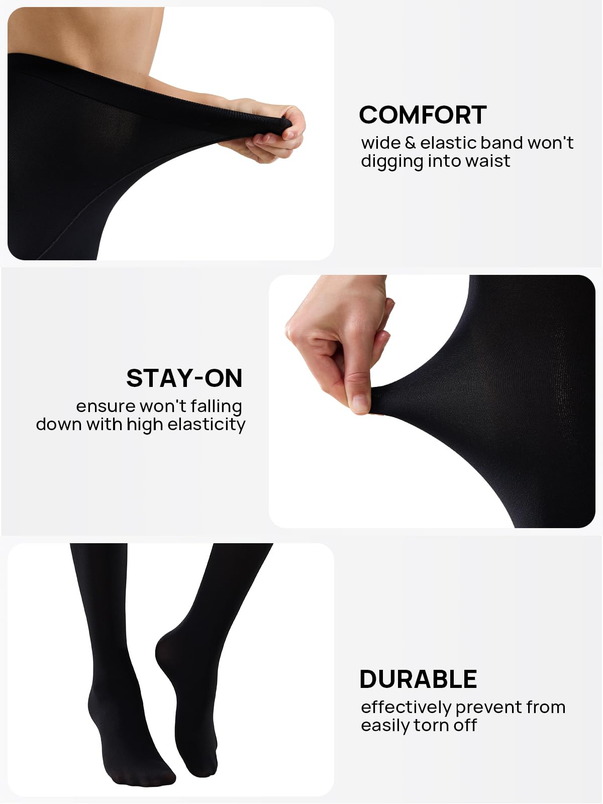 MANZI 2 Pairs Women's Opaque Control Top Tights Comfort Stretch 70 Denier Pantyhose Black Small - Medaid International