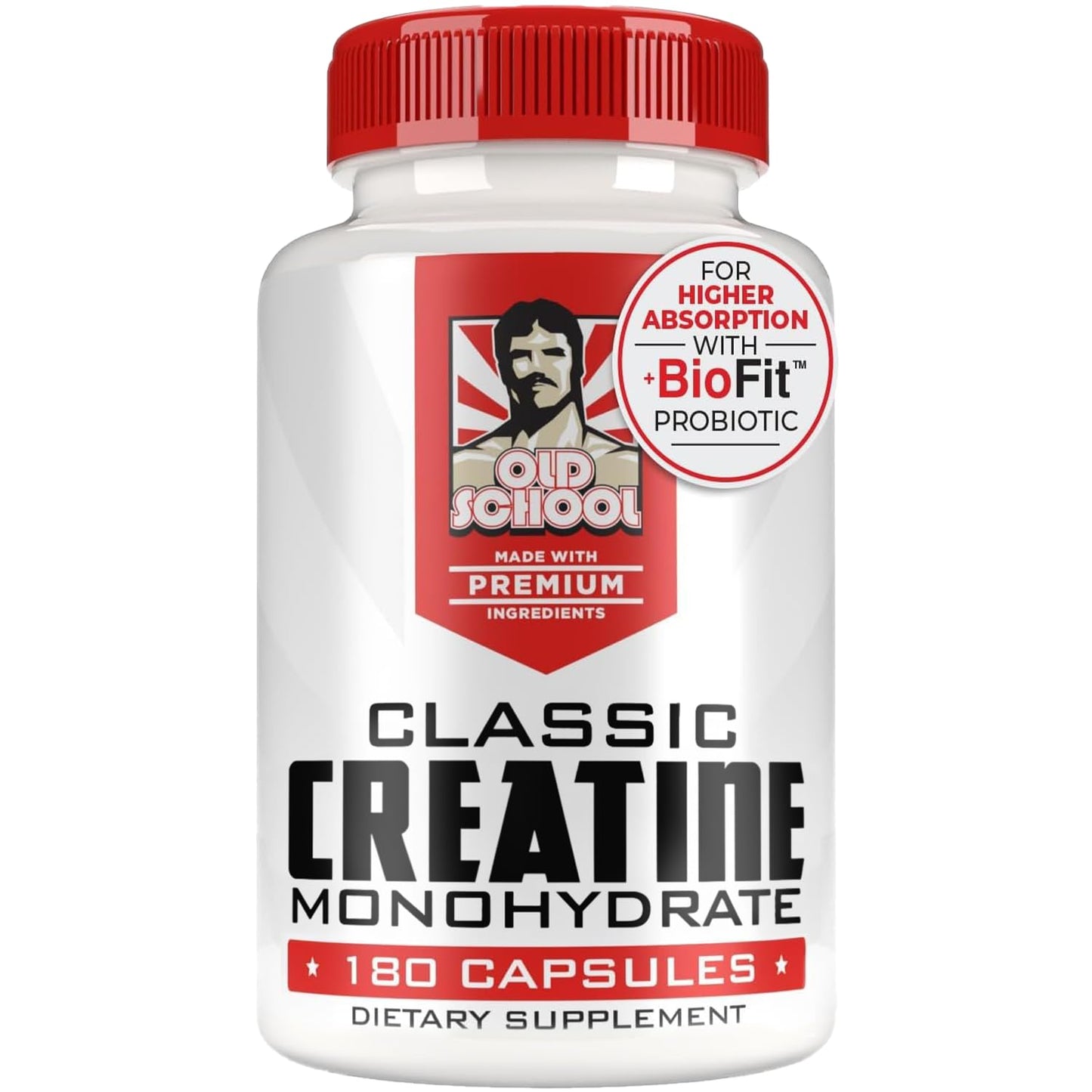 Old School Labs 5000mg Creatine Monohydrate Capsules With BioFit™ (Max Strength) Supports Muscle Growth & Recovery, Performance, Cognitive Health - Creatine Pills for Men & Women, Made in USA 180 Caps - Medaid International