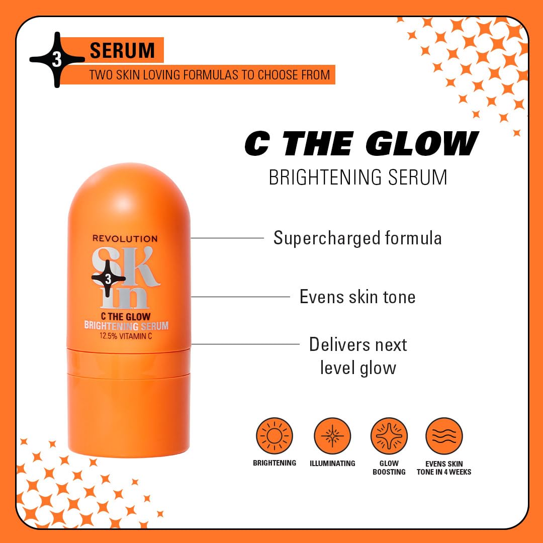 Revolution Skin, C The Glow 12.5% Vitamin C Brightening Face Serum, Moisturizing & Hydrating with Vitamin C, Vegan & Cruelty-Free, 1.01 fl oz - Medaid International