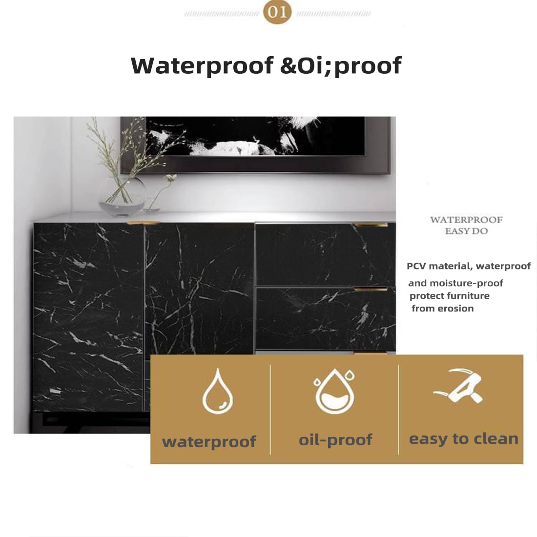 Tinkei 197'' x 16'' Marble Contact Paper, Self-Adhesive Wallpaper Countertop Granite Gray/White Roll Peel & Stick Wallpaper Waterproof PVC Removable - Medaid International
