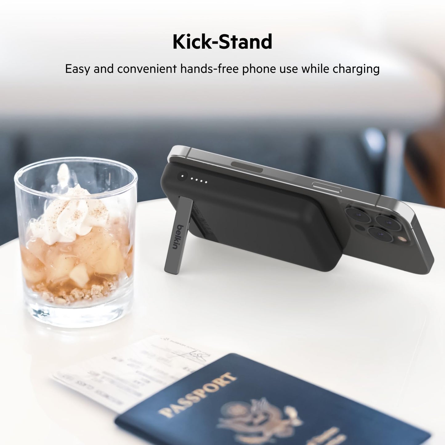 Belkin Portable Charger, Wireless Power Bank 5000 mAh MagSafe Charger 7.5W, Built-in Pop-up Kickstand - Compatible w/iPhone 17, Air, Pro, ProMax, AirPods, Apple Watch, Google Pixel 10, etc. - Black - Medaid International