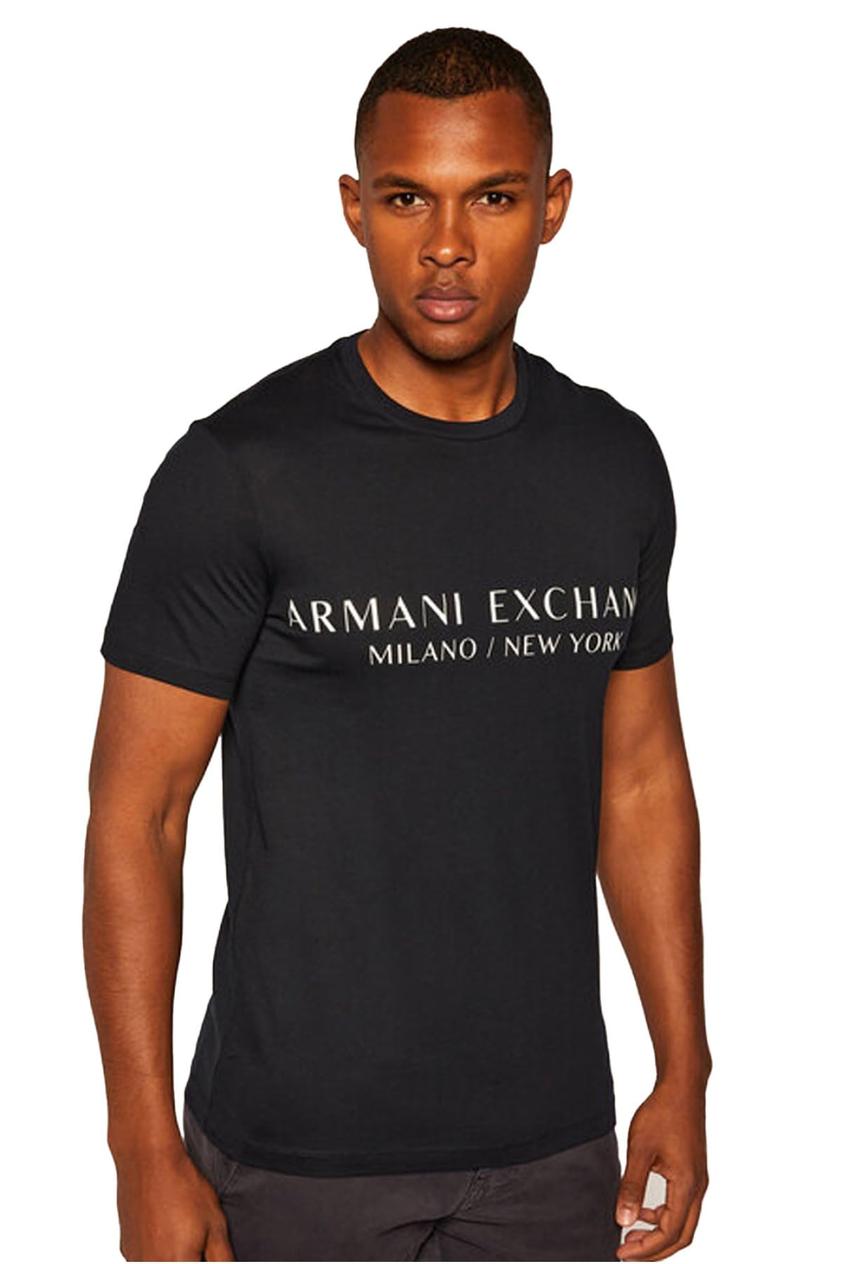 Armani Exchange Men's Short Sleeve Milan New York Logo Crew Neck Tee, Navy, Medium - Medaid International