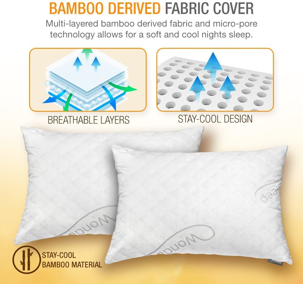 WonderSleep Premium Adjustable Loft [Queen Size 2-Pack] - Shredded Memory Foam Pillow for Home & Hotel Collection + Washable Removable Cooling Bamboo Derived Rayon Cover - 2 Pack Queen - Medaid International