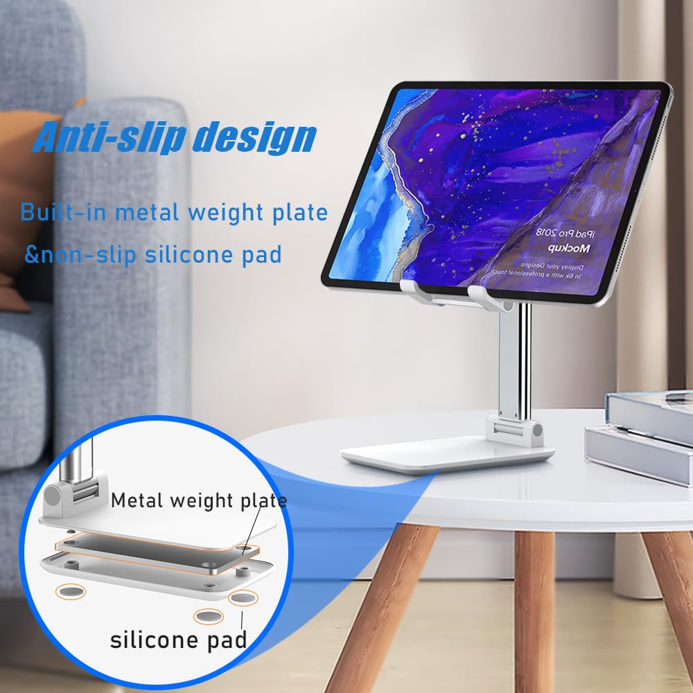 Cell Phone Stand, Angle Height Adjustable Cell Phone Holder with Silicon Pad for Desk Fully Forldable Mobile Phone Holder Compatible with All Mobile Phones, MT-6, (White) - Medaid International