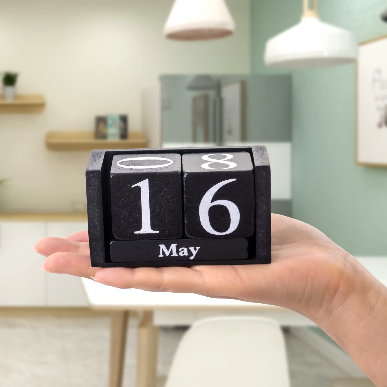 Notakia Wooden Gaobei Desk Blocks Calendar Perpetual Block Month Date Display (Black Small) - Medaid International