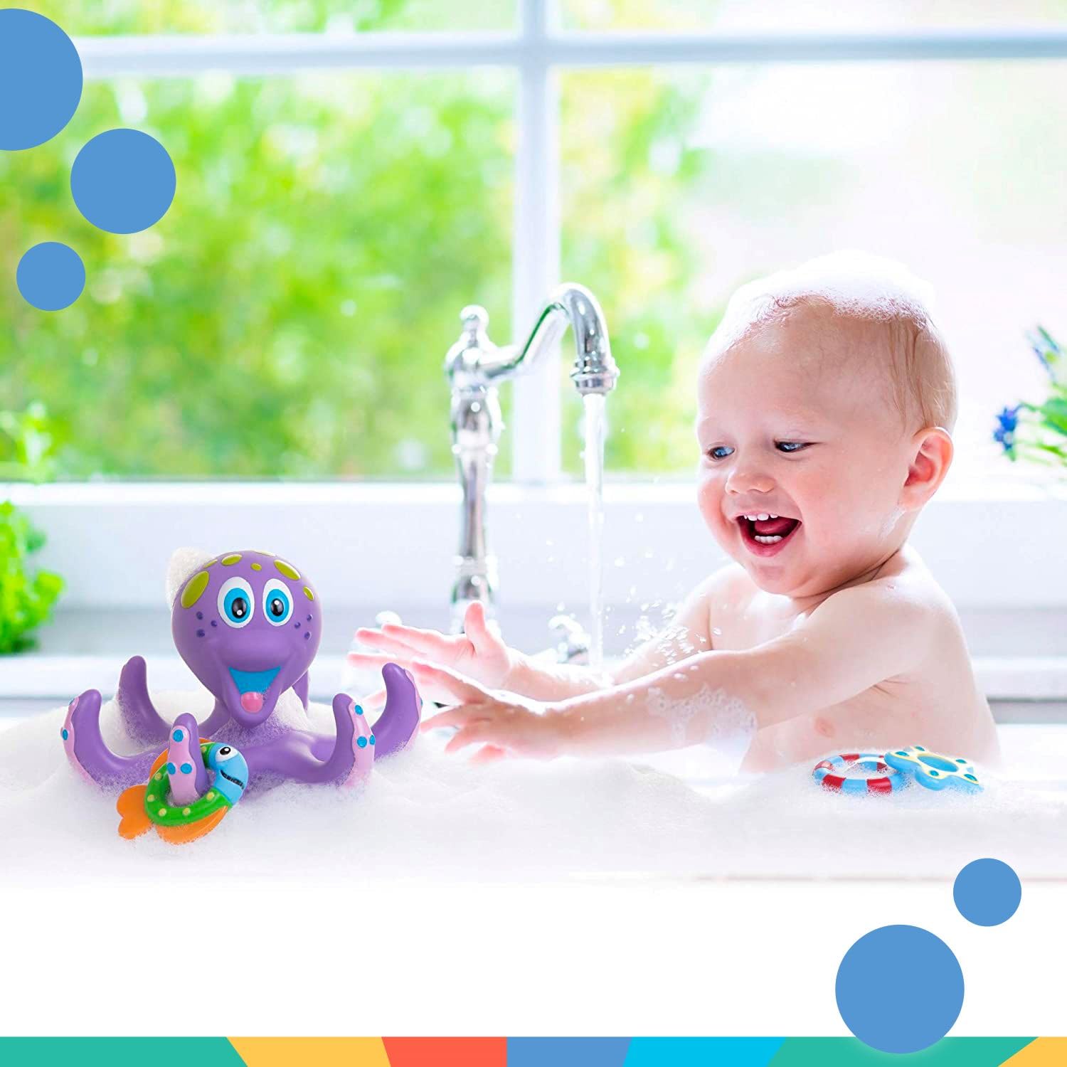 Nuby Floating Octopus Toy with 3 Hoopla Rings - Baby Bath Toy for Boys and Girls - 18+ Months - Purple (Pack of 1) - Medaid International