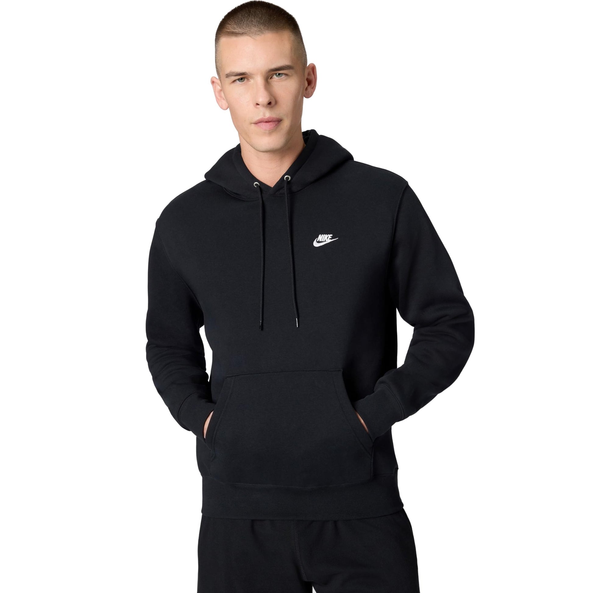 Nike Men's Club Pullover Fleece Hoodie, Black/Black/White, Medium - Medaid International