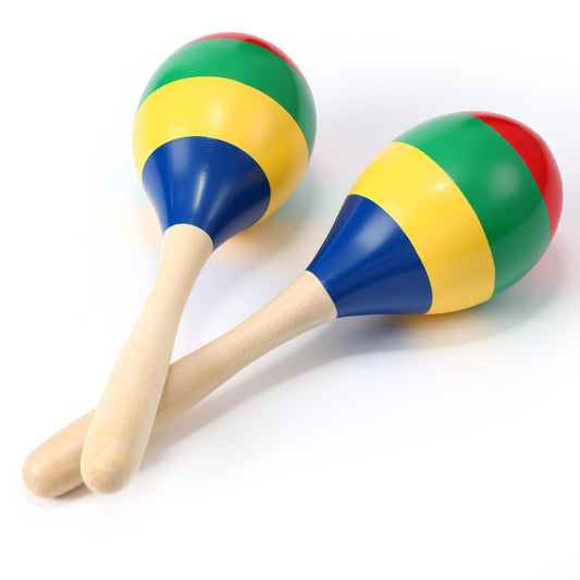 Boao 2 Pcs Wooden Maracas Wooden Hand Percussion Rattles Colorful Shaker Musical Instruments Noisemaker Musical Party Favor For Birthday Party Classroom(Classic Color) - Medaid International