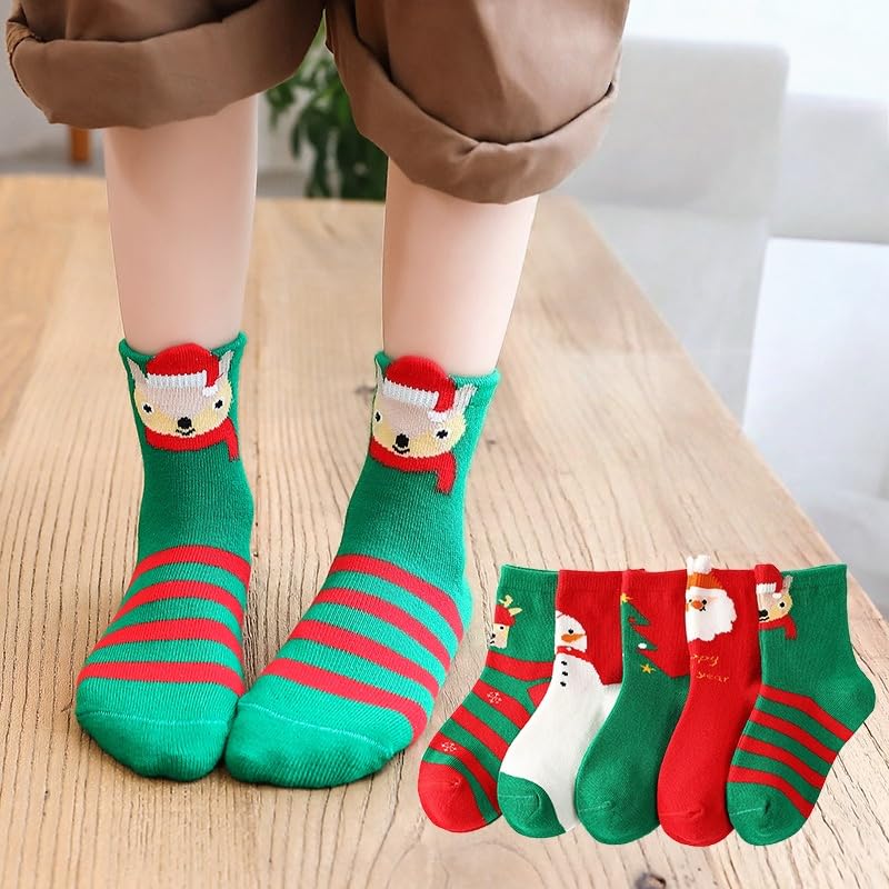 5 Pairs Christmas Stocking Fun Elk Snowman Santa Claus Christmas Tree Gingerbread Reindeer Warm Socks Cartoon Pattern Xmas Gift for Men and Women Festive Holiday Decorations, Peace Eve - Medaid International