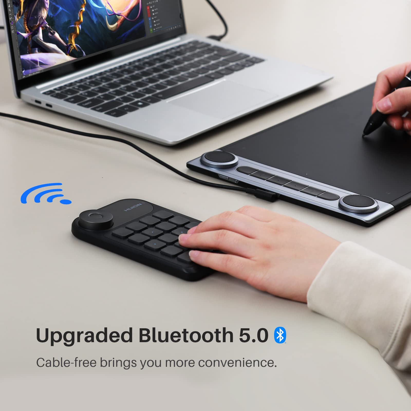 HUION Keydial Mini Bluetooth Programmable Keypad with Dial 5 Keys Anti-ghosting 18 Customized Keys, Wireless Shortcut Keyboard for Drawing Tablet, PC, MacBook, Surface Pro, Laptops - Medaid International