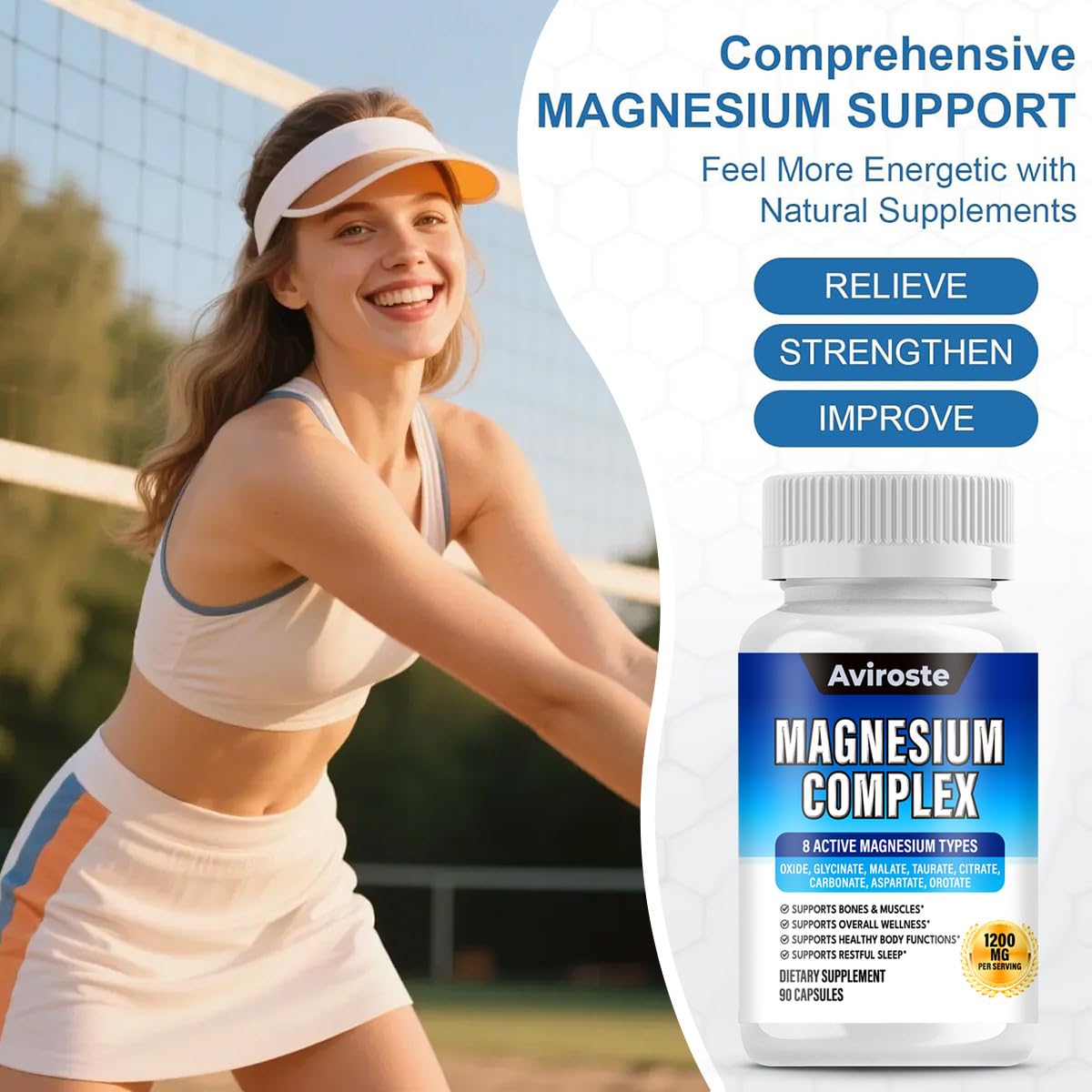 8 in 1 Magnesium Complex Supplement - 8 Elemental 1000mg - Magnesium Glycinate, Citrate, Malate, Taurate - High Absorption,for Muscle, Nerve & Sleep Support - 90 Capsules - Medaid International