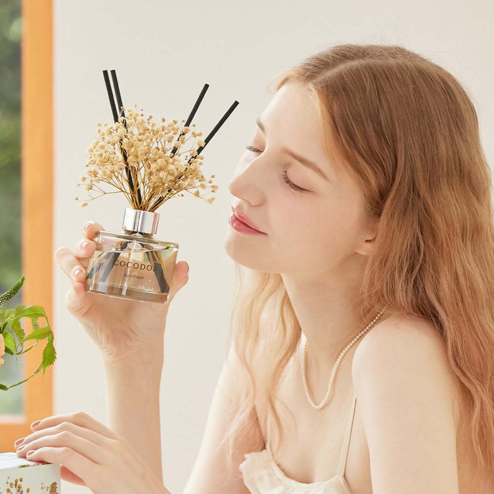 COCODOR Flower Reed Diffuser Set / 6.7oz / Lemon Eucalyptus/Scent Diffuser with Sticks Home Fragrance Reed Diffuser for Bathroom Shelf Decor - Medaid International