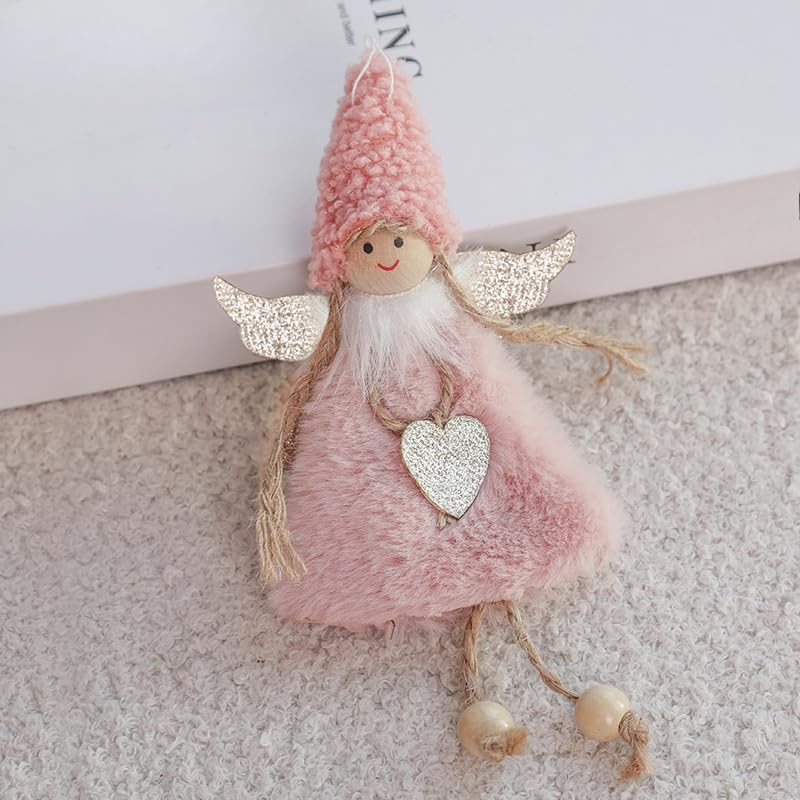 Christmas Pink Plush Angel Decorative Pendant Xmas Tree Hanging Fairy Doll Ornament Festive Home Decor Supplies 20 * 10CM - Medaid International