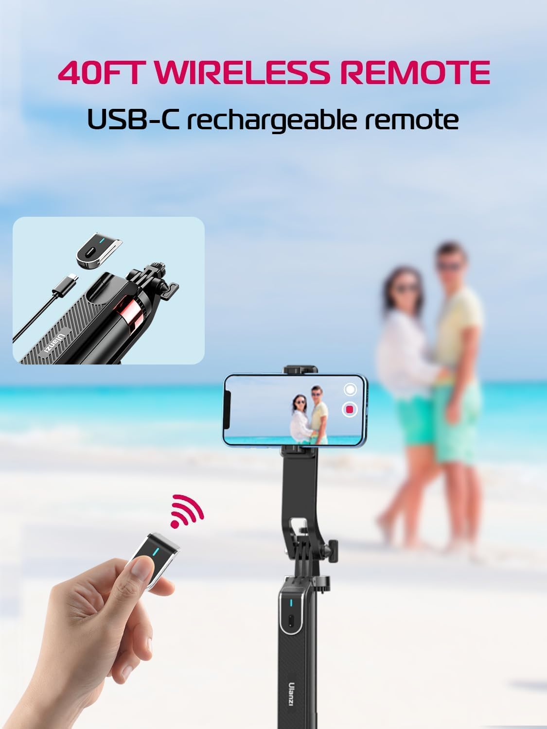 ULANZI MA09 Extendable Phone Tripod, 71" Selfie Stick Vlog Tripod Stand Quadrapod with All in 1 Phone Clip, Travel Tripods Cellphone Holder w Rechargeable Remote for iPhone Sony Canon Action Camera - Medaid International