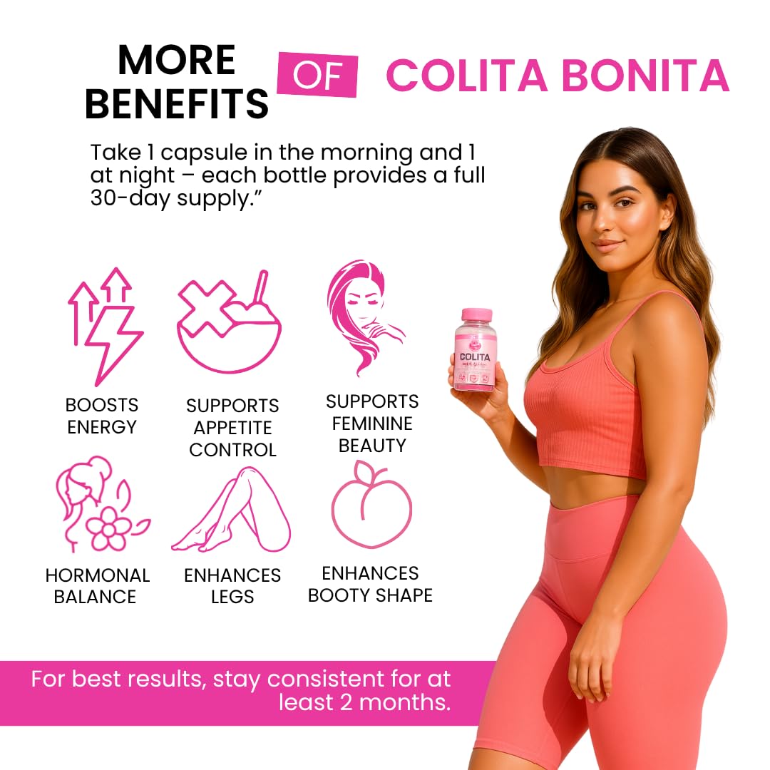 Colita Bonita – Aguaje, Black Maca & Fenugreek Pills – Natural Booty Growth & Hip Shaping Supplement – Supports Curves, Hormonal Balance & Waist Definition – 60 Capsules (30-Day Supply) - Medaid International