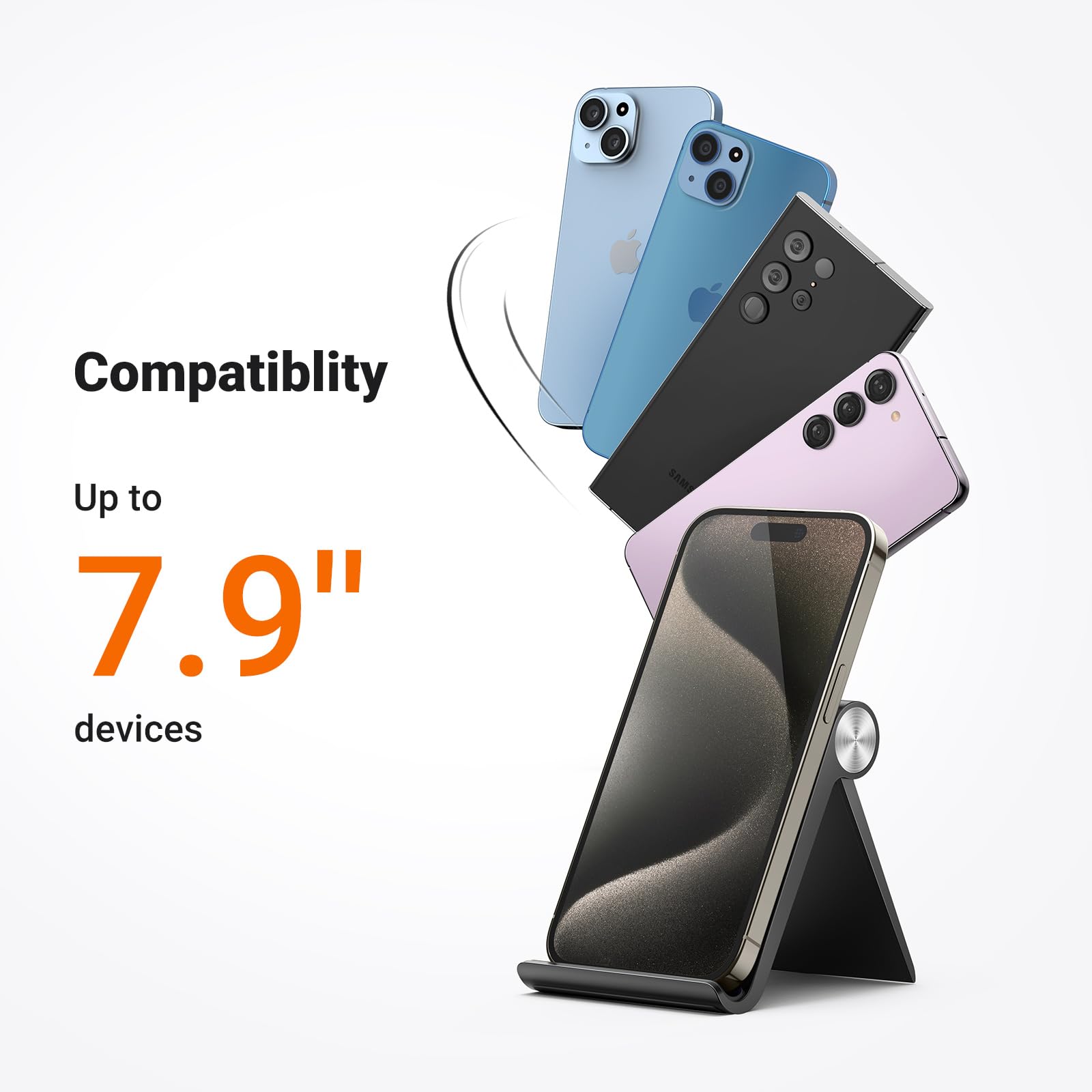 UGREEN Cell Phone Stand for Desk Portable Foldable Phone Holder Angle Adjustable Compatible with iPhone 17 Air 16 15 Pro Max 14 Plus, iPhone 13 12 11 SE XS XR Smartphone, Mini Size, Black - Medaid International