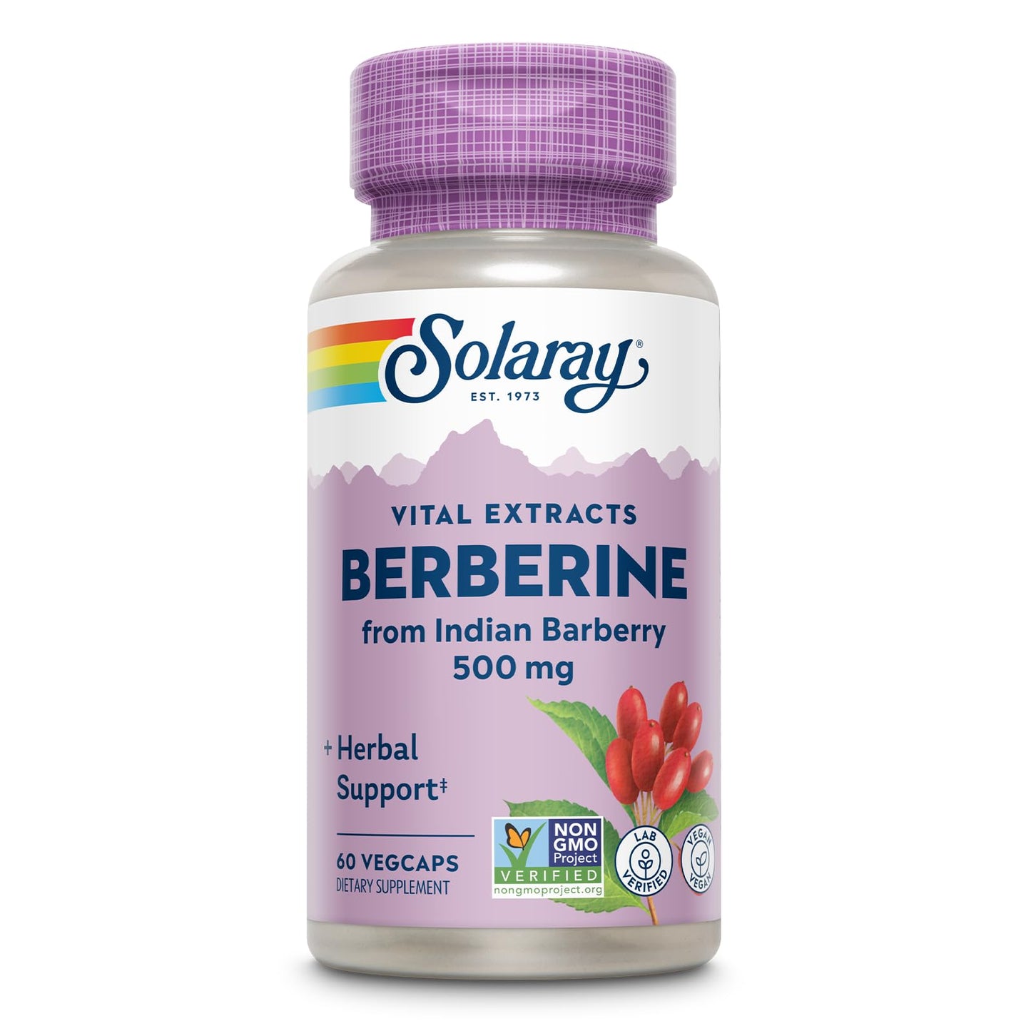 SOLARAY Berberine 500mg - Berberine Supplement for a Healthy, Active Lifestyle - with Berberine HCl from Indian Barberry - Vegan, Non-GMO, 60-Day Guarantee, Lab Verified - 60 Servings, 60 VegCaps - Medaid International