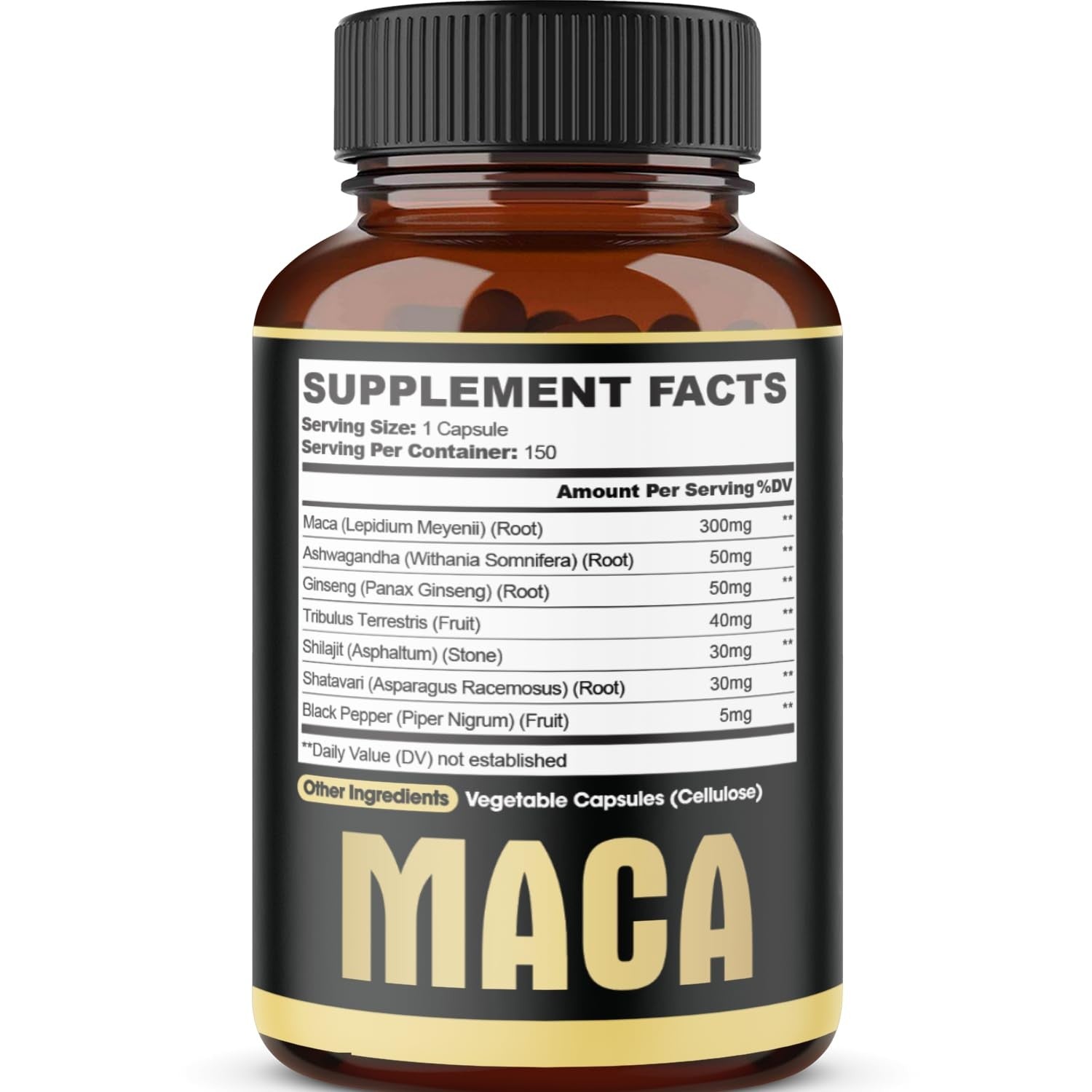 7in1 Premium Maca Root Capsules - with Ashwagandha, Ginseng, Tribulus, Shilajit, Shatavari & Black Pepper - Natural Energy, Performance & Mood Support - 150 Counts for 5 Months - Medaid International