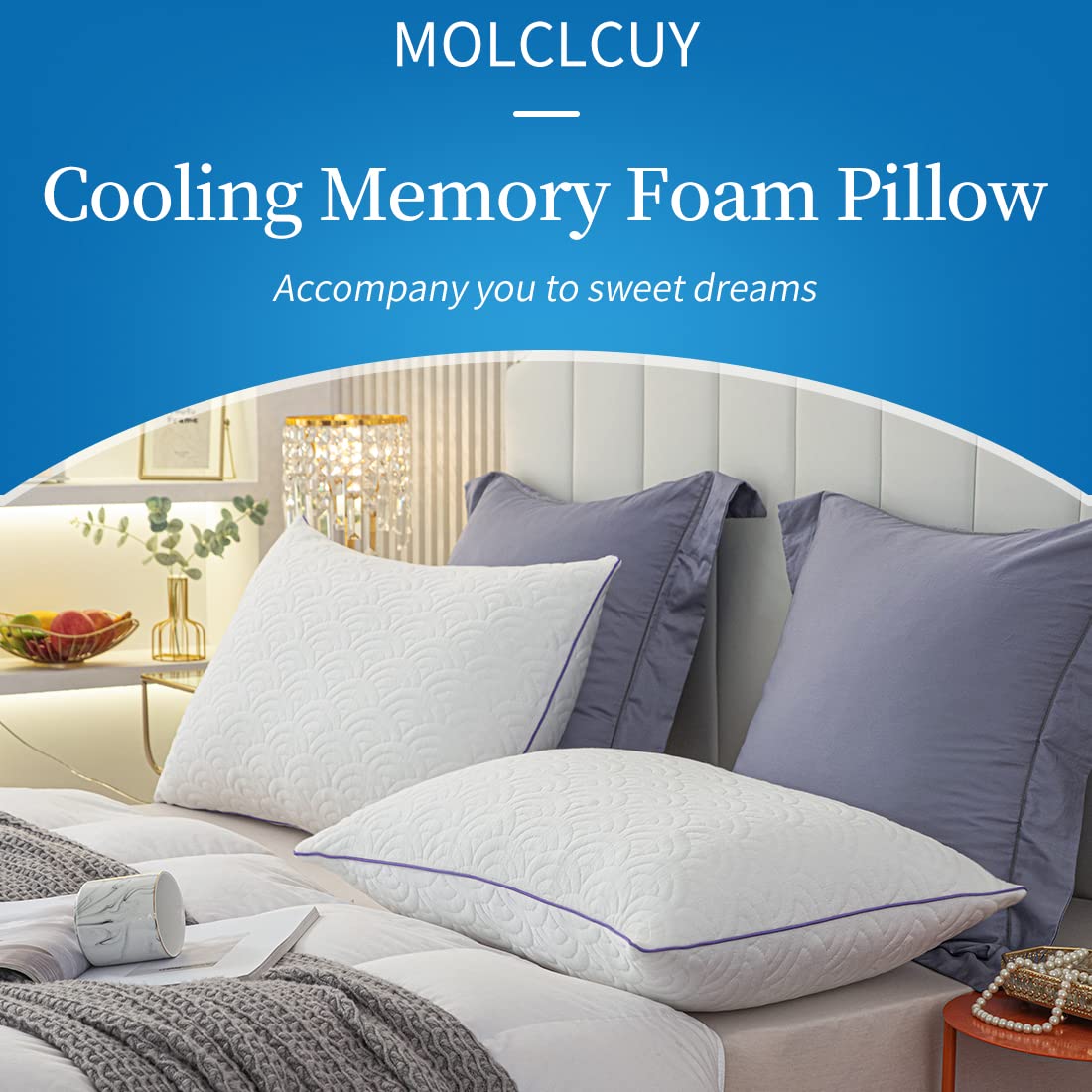 MOLCLCUY Memory Foam Pillows Queen Size Set of 2 Adjustable Cool Pillow for Side Back Stomach Sleepers Luxury with Washable Cover - Medaid International