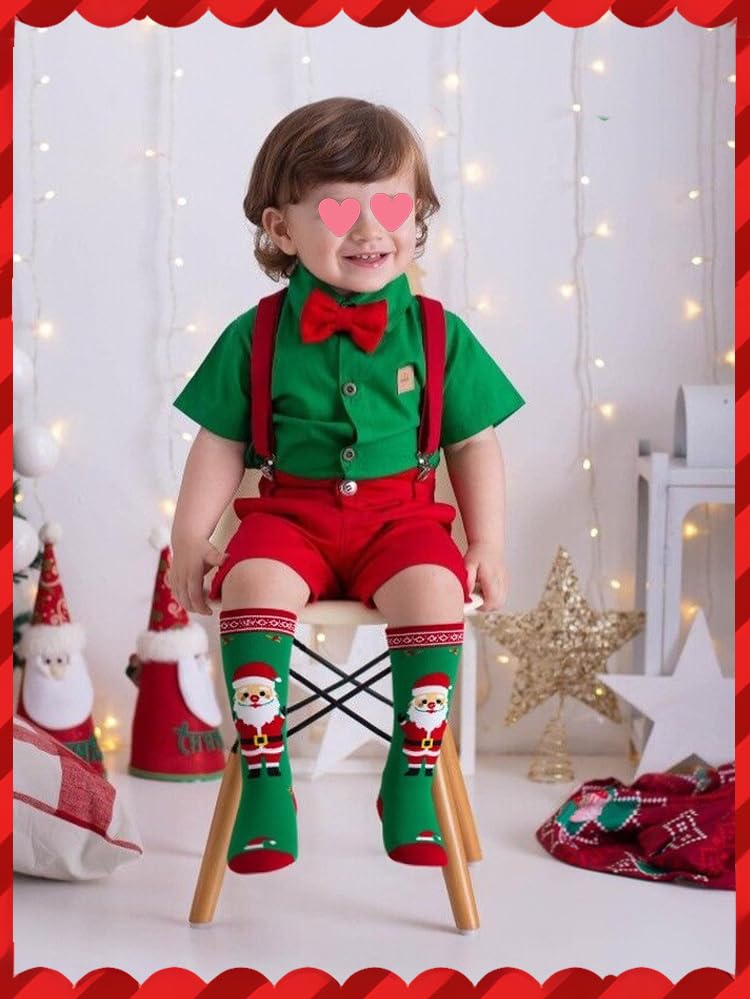 ZUOIUP Christmas Socks for Toddlers Girls Boys, 2 Pairs Knee High Xmas Kids Socks with Santa and Reindeer for Christmas Day for Unisex Toddler (Green+Brown,1-3 Y) - Medaid International