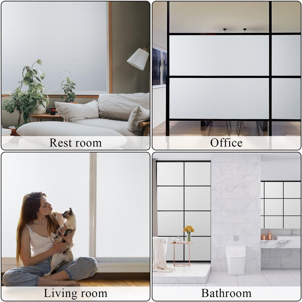 Arthome Frosted Window Film,17.5x100 inch Privacy Film No Glue Static Cling Self-Adhesive Anti UV Decorative Film for Living Room Bathroom Bedroom Home Kitchen Office - Medaid International
