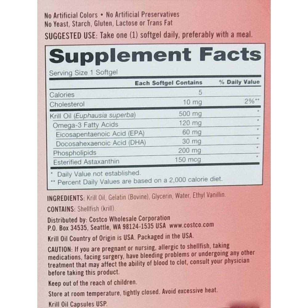 Kirkland Signature Krill Oil 500 Milligram 160 Softgels - Medaid International