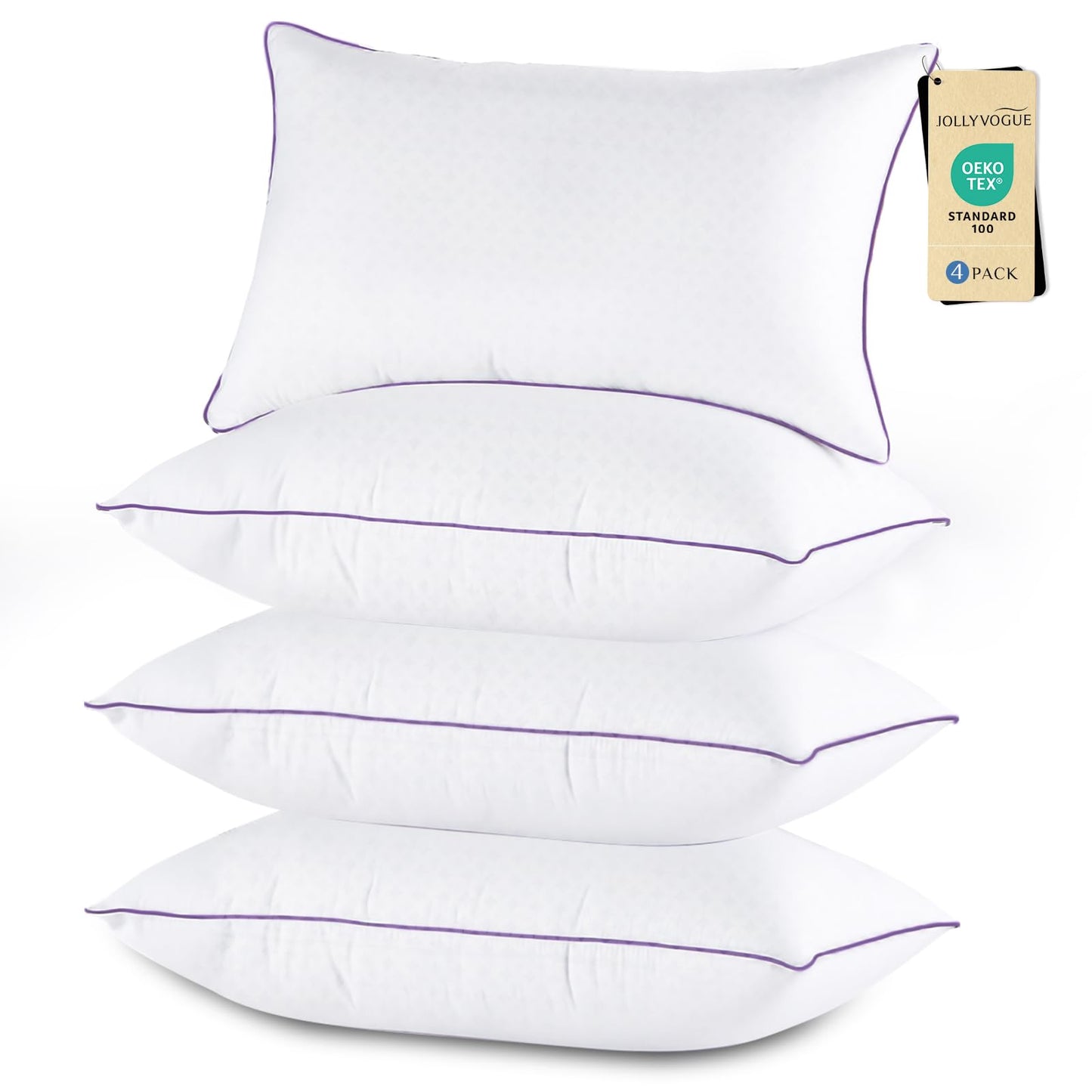 JOLLYVOGUE Pillows Standard Size Set of 4, Washable Supportive Bed Pillows with Super Soft Down Alternative Fill, Luxury Fluffy Hotel Quality for Side, Back and Stomach Sleepers - Medaid International