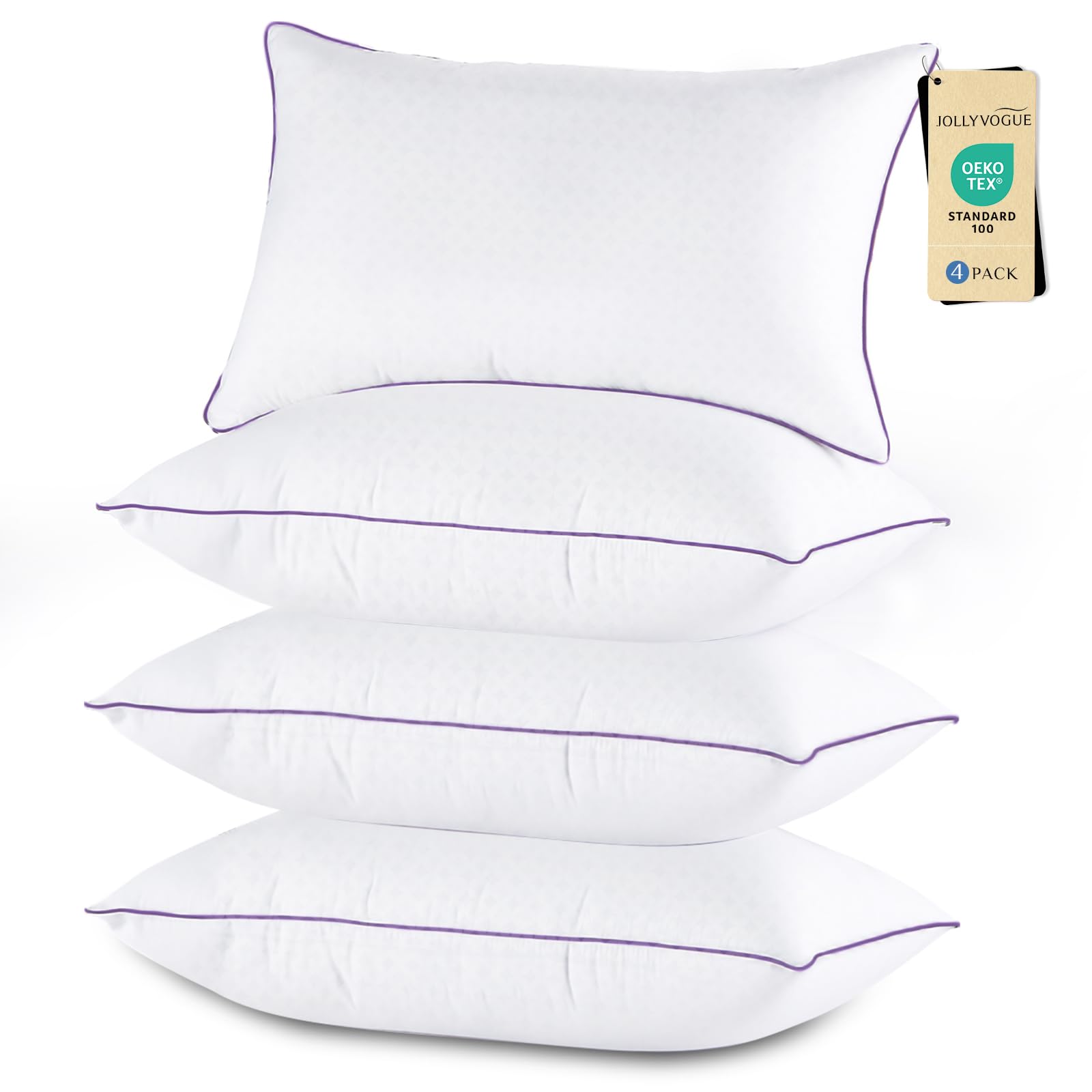 JOLLYVOGUE Pillows Standard Size Set of 4, Washable Supportive Bed Pillows with Super Soft Down Alternative Fill, Luxury Fluffy Hotel Quality for Side, Back and Stomach Sleepers - Medaid International