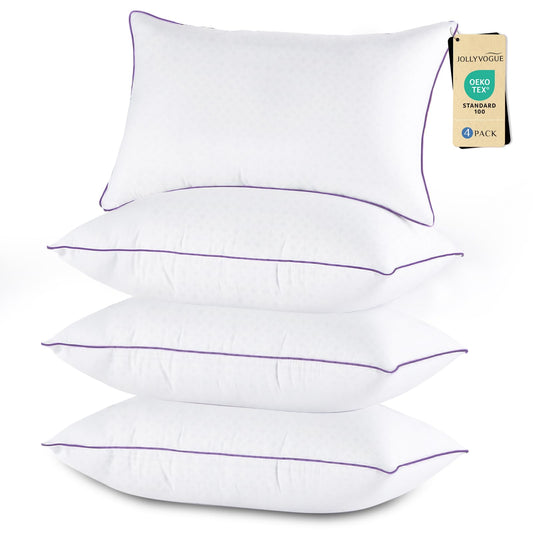 JOLLYVOGUE Pillows Standard Size Set of 4, Washable Supportive Bed Pillows with Super Soft Down Alternative Fill, Luxury Fluffy Hotel Quality for Side, Back and Stomach Sleepers - Medaid International