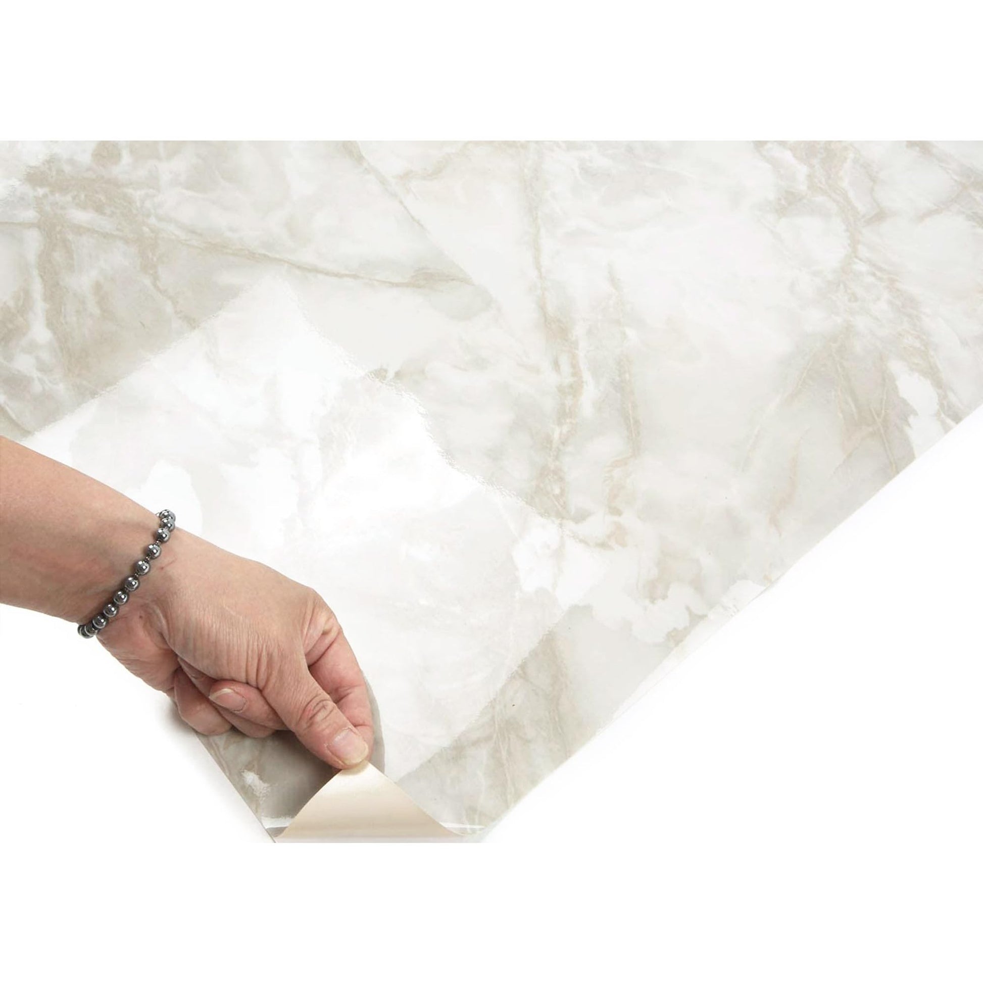 ROSEROSA Peel and Stick Glossy Faux Marble Self-Adhesive Wallpaper Door Wrap Countertop Mirror Moulding Trim PGS4130 - Medaid International