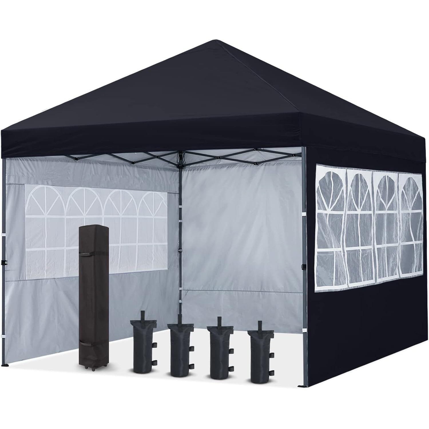 COOSHADE 10X10Ft Pop up Canopy Tent Enclosed Instant Folding Canopy Shelter with Elegant Church Window Outdoor Pavilion Cater Party Wedding BBQ Events Tent(Black) - Medaid - Lebanon