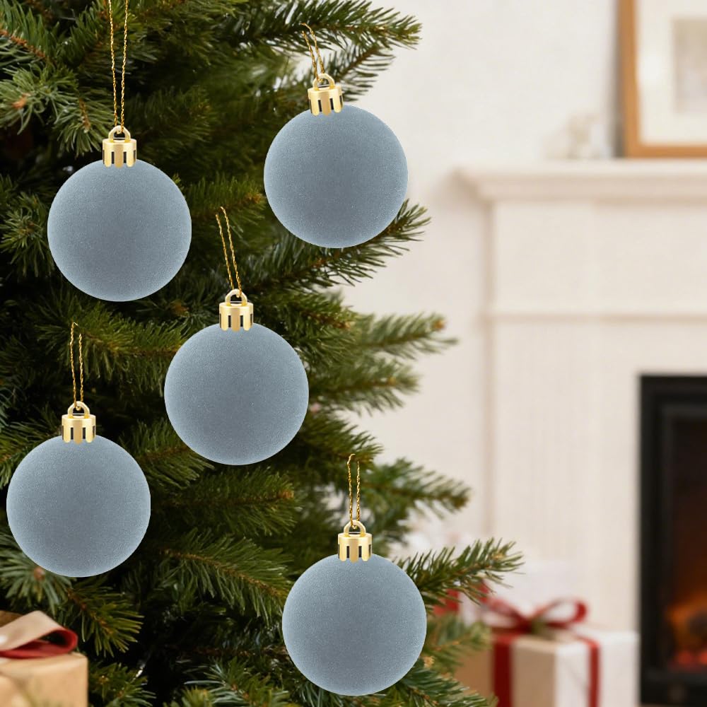 4Pcs Velvet Christmas Ball Ornaments, Grey Hanging Decor for Xmas Tree, Perfect for Holiday Thanksgiving Celebrations Christmas Indoor Home Party Decorations - Medaid International