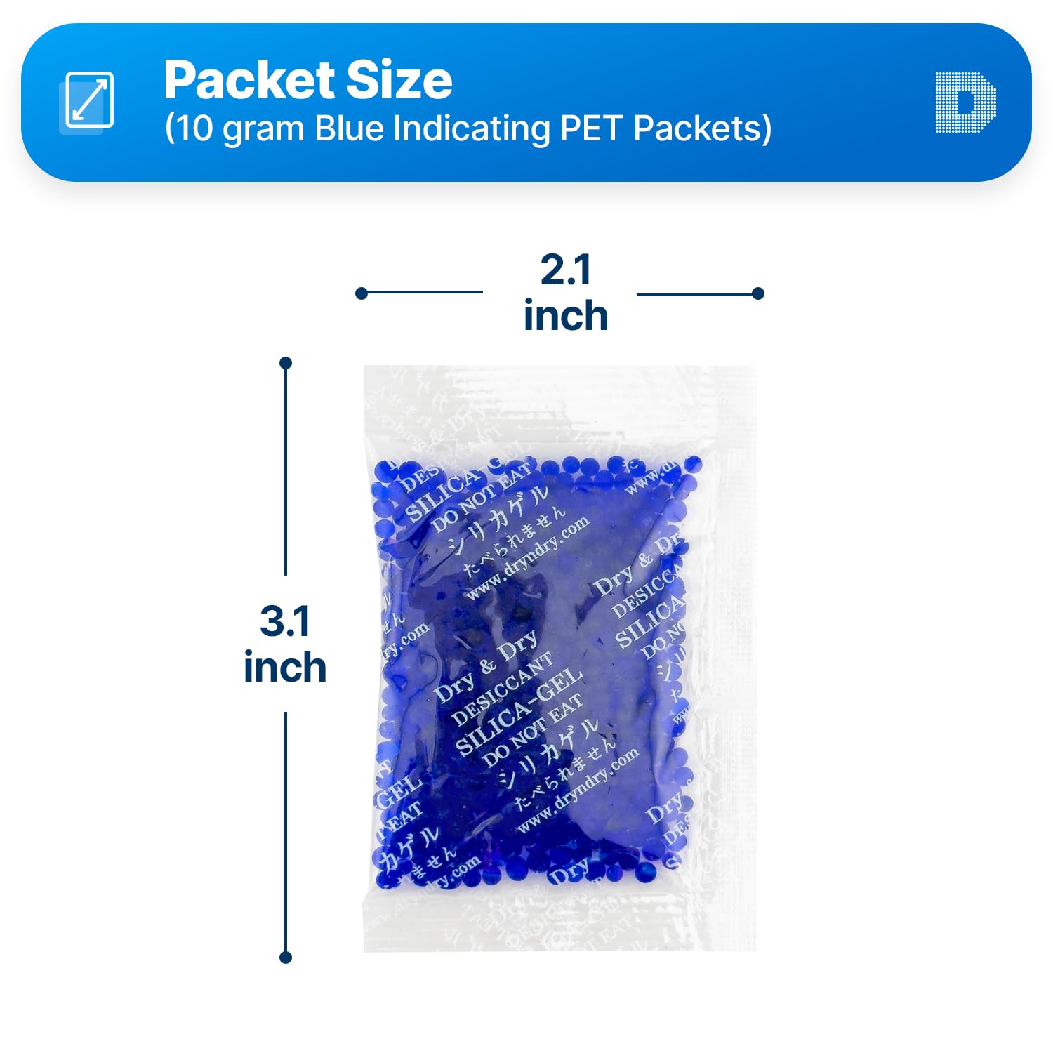 Dry & Dry Blue Indicating(Blue to Pink) Silica Gel Packets Desiccants - Rechargeable Silica Packets, Silica Gel Packs - Blue,Clear,Pink - 50 Packets (10 Gram) - Medaid International