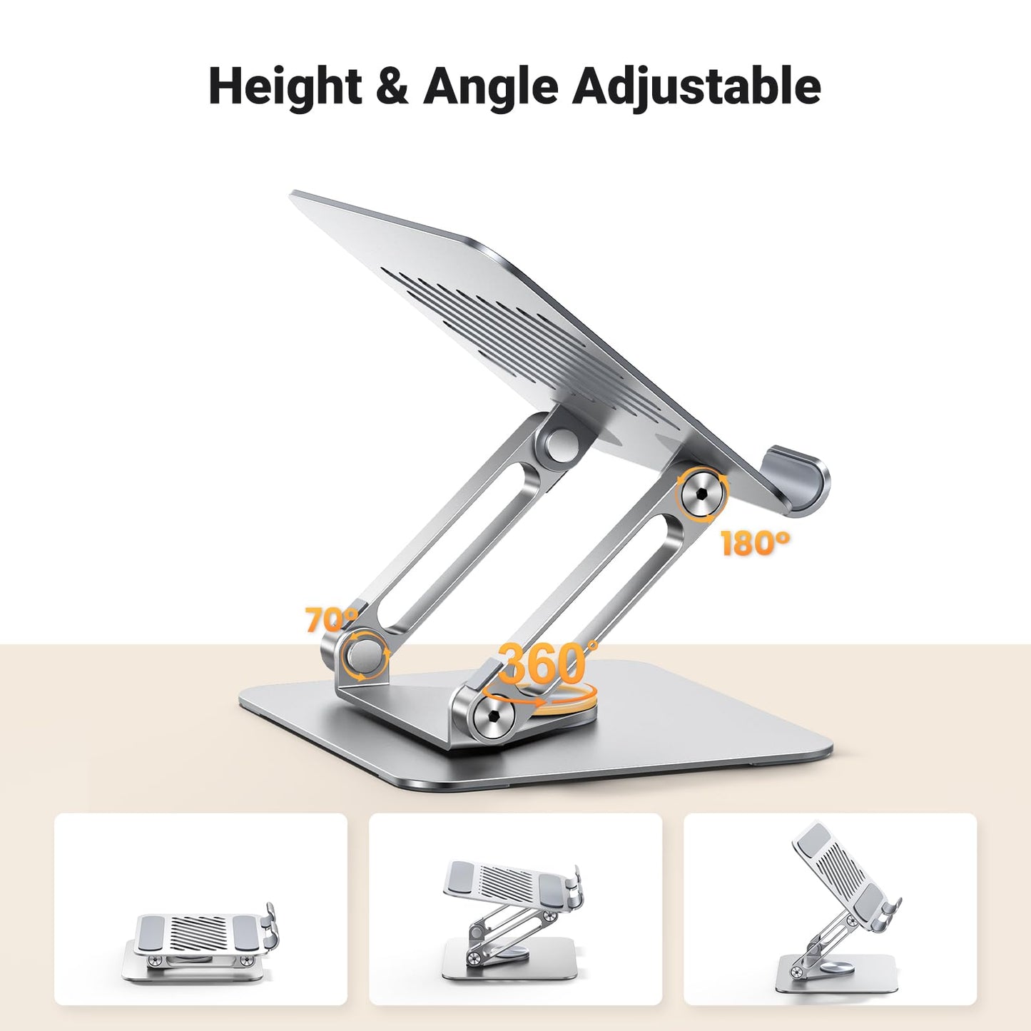 UGREEN Tablet Stand Holder for Desk with 360° Rotating Base Aluminum Dual Rod Support Adjustable Home Office Accessories Compatible with iPad Pro 13 12 11 Air Mini 5 4 3 Phone E-Reader Silver - Medaid International