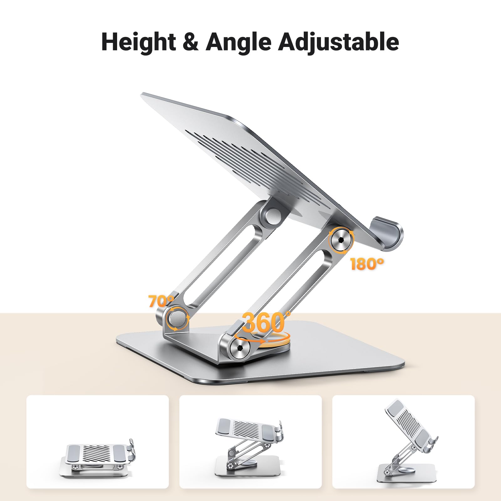 UGREEN Tablet Stand Holder for Desk with 360° Rotating Base Aluminum Dual Rod Support Adjustable Home Office Accessories Compatible with iPad Pro 13 12 11 Air Mini 5 4 3 Phone E-Reader Silver - Medaid International