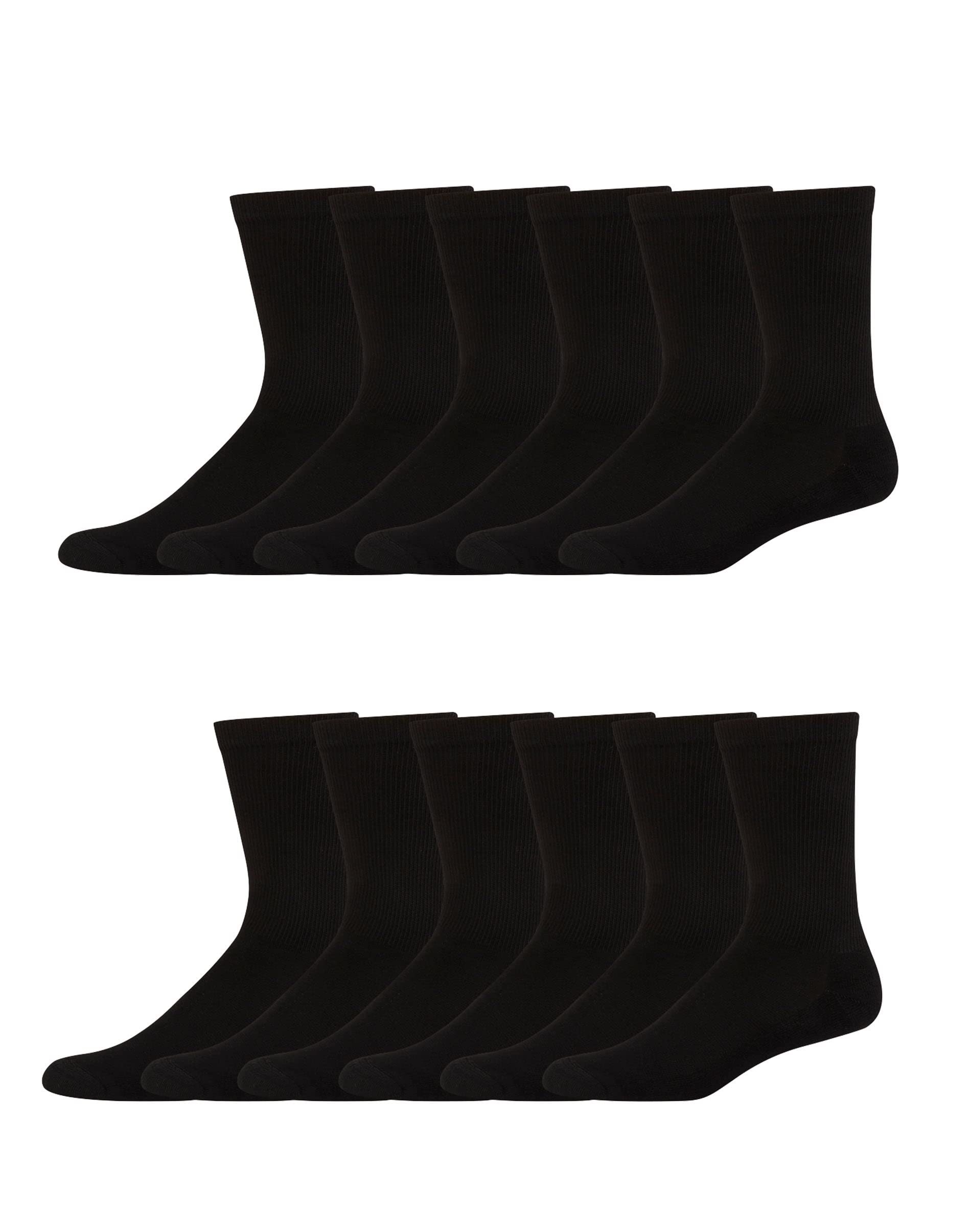 Hanes Mens Socks, X-temp Cushioned Crew 12-pack, Black, 10 US - Medaid International