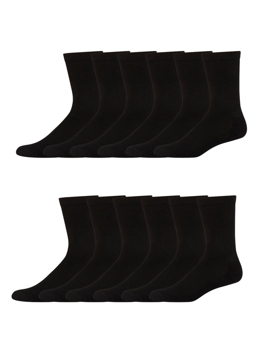 Hanes Mens Socks, X-temp Cushioned Crew 12-pack, Black, 10 US - Medaid International