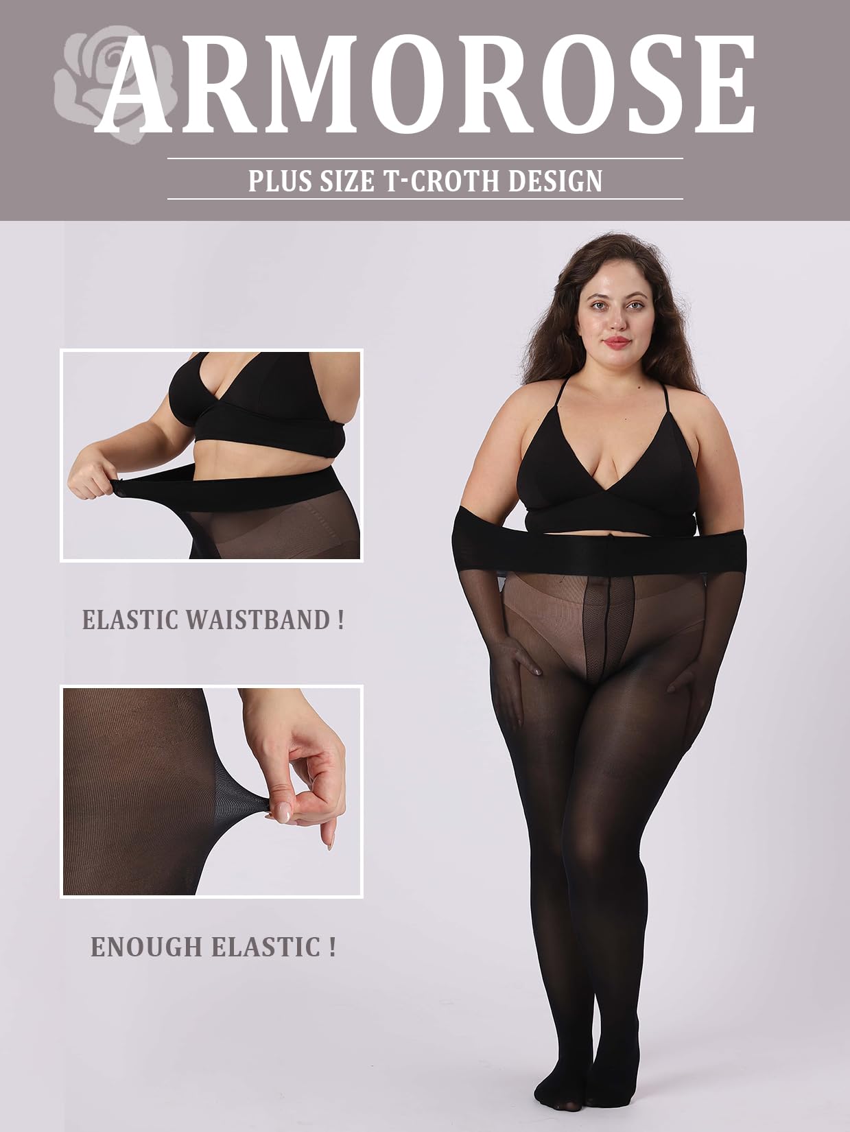 ARMOROSE Plus Size Ultra Strong Tights for Women, 40D T-Croth Semi-Sheer Pantyhose Rip-Resist High Waist Stockings - Medaid International