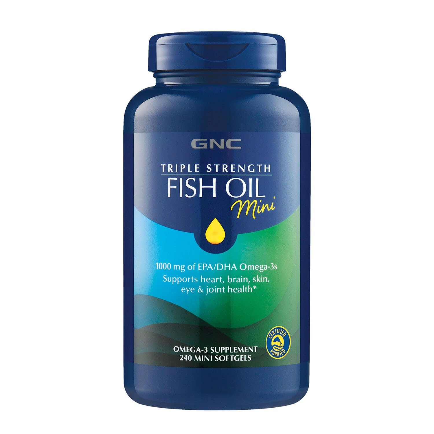 GNC Triple Strength Fish Oil Mini Omega 3 Supplement, 1000mg EPA and DHA, Supports Heart, Brain, Skin, Eye and Joint Health, 240 Mini Softgels - Medaid International