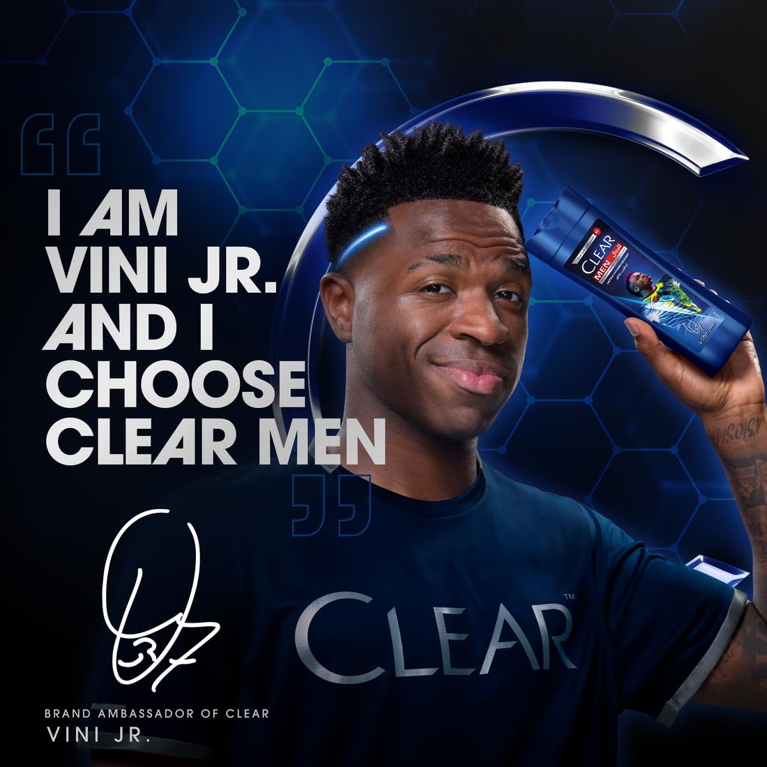 Clear Men anti-dandruff shampoo, ultra hydro boost, Vini Jr. edition, 100% dandruff-free hair & nourished scalp, 400 ml - Medaid International