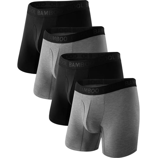 BAMBOO COOL Men's Underwear Boxer Briefs,Regular Leg,Breathable Soft Moisture-Wicking with Fly Underwear For men 4 Pack - Medaid International