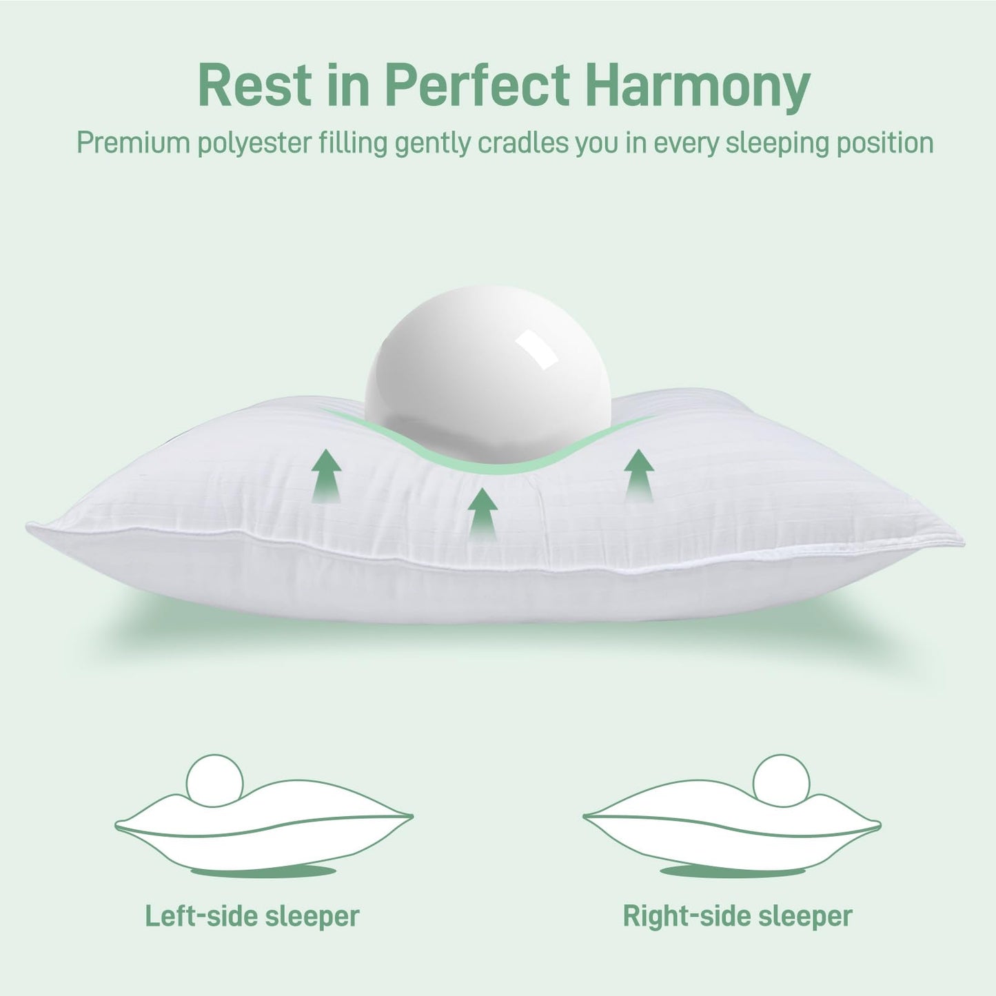 Hypoallergenic Soft Standard/Queen Size Set of 2 Pillows, Down Alternative Filling with Cotton Shell Hotel Quality Pillows, Breathable, Ideal for Side, Back and Stomach Sleeper, Oeko-TEX Certified - Medaid International