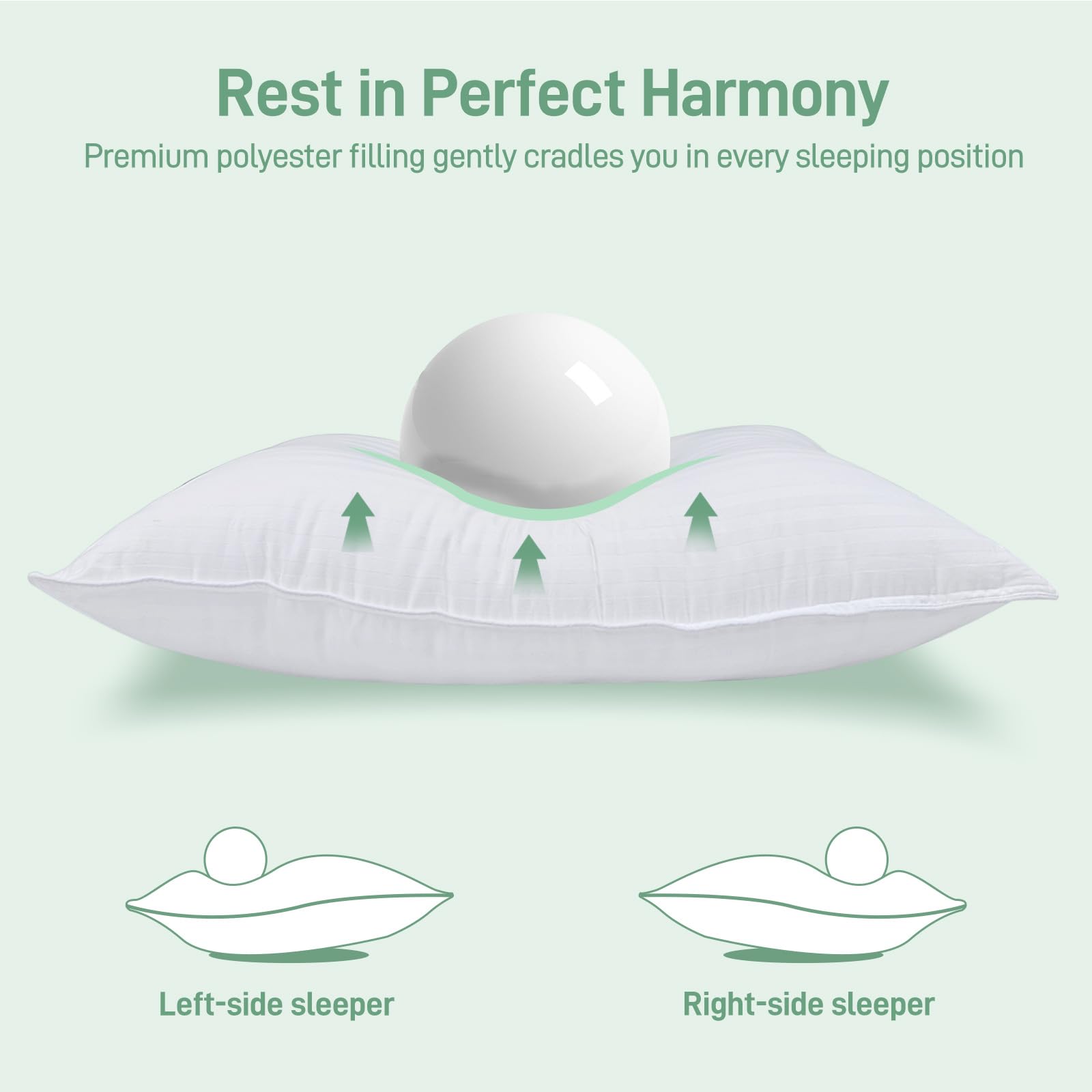 Hypoallergenic Soft Standard/Queen Size Set of 2 Pillows, Down Alternative Filling with Cotton Shell Hotel Quality Pillows, Breathable, Ideal for Side, Back and Stomach Sleeper, Oeko-TEX Certified - Medaid International