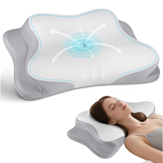 Cervical Neck Pillow for Pain Relief - Cooling Ergonomic Neck Support Pillow for Sleeping, Orthopedic Contour Memory Foam Pillows for Side, Back & Stomach Sleepers with Pillowcase - Medaid International