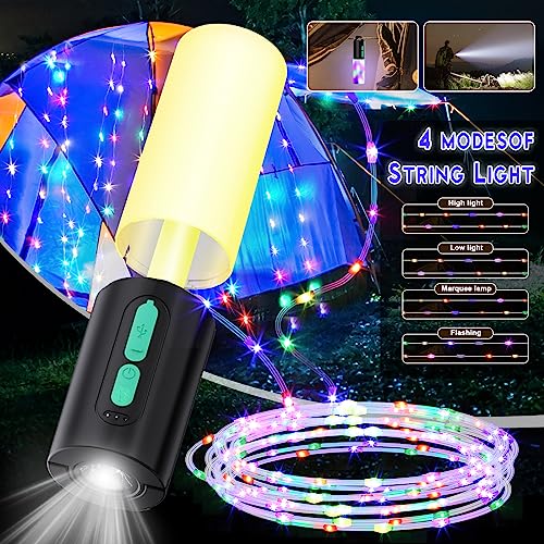 Audles - 33Ft Camping String Lights with Lantern, 4000mAh Charger, 7 Modes, IPX6 Waterproof