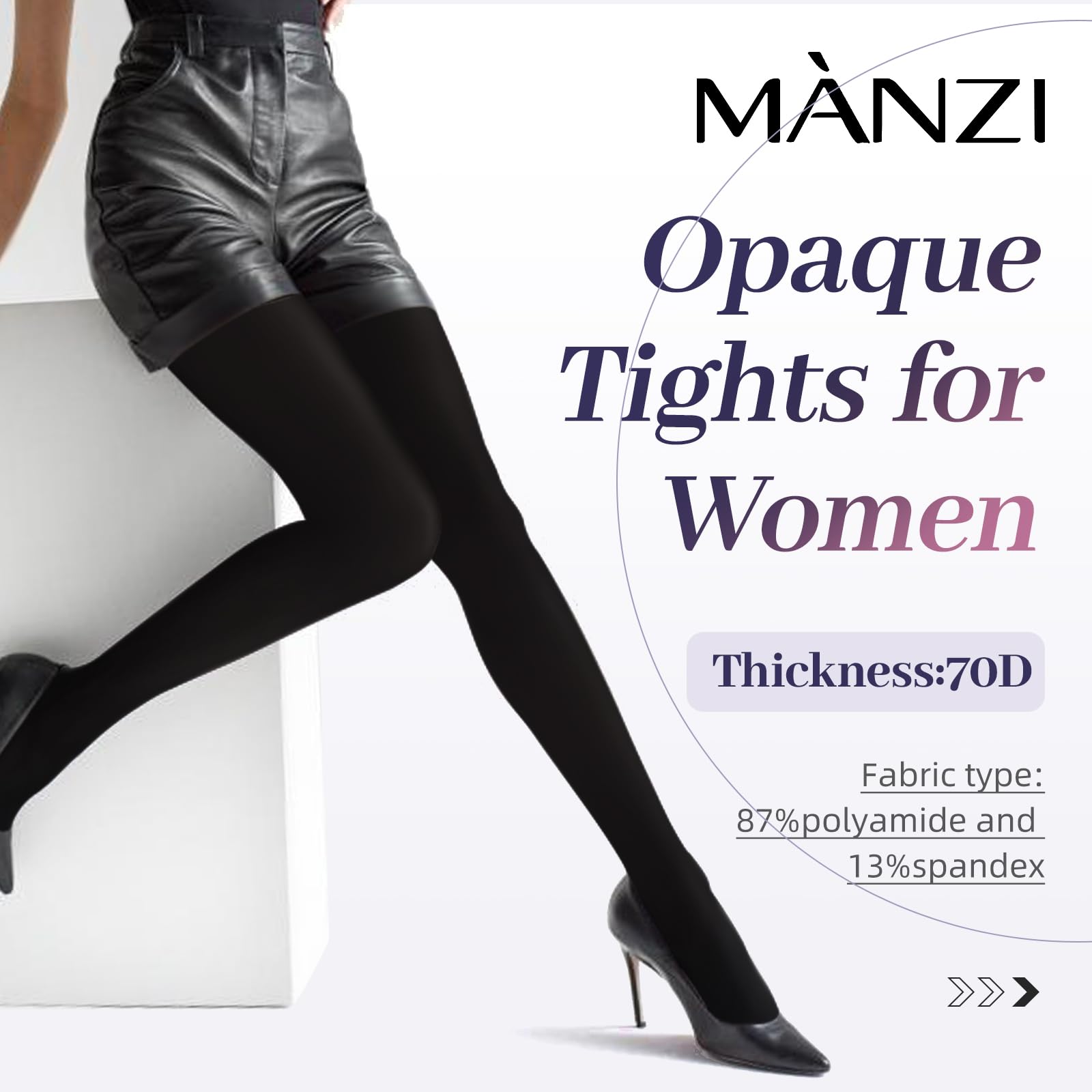MANZI 2 Pairs Women's Run Resistant Control Top Panty Hose Opaque Tights, X-Large, Black - Medaid International