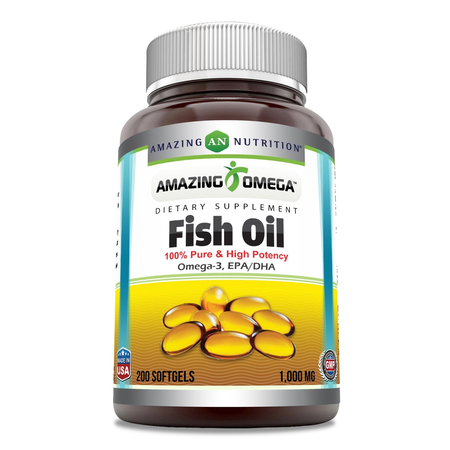 Amazing Omega Fish Oil 1000 mg Softgels Supplement | Omega-3, 180 mg EPA. 120 mg DHA | High Potency (200 Count) - Medaid International